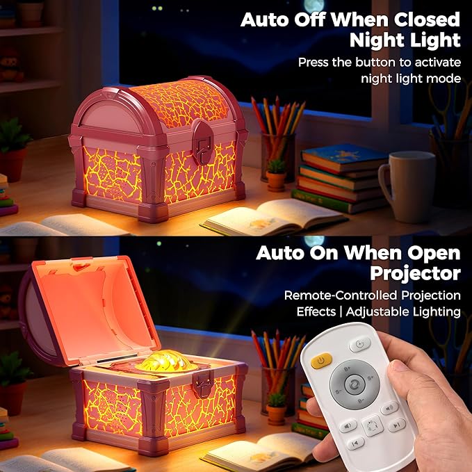 Briignite Galaxy Projector, 7 Colors Treasure Chest Night Light Aurora Lights Projector with 8 Effects & Remote, Dimmable Galaxy Light Ambient Lighting for Bedroom, Gifts for Kids Teen Women (Pink)
