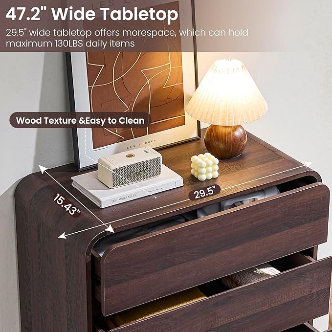 Walnut Dresser for Bedroom, Modern 5 Drawer Closet, Freestanding Dressers with Deep Drawers, Large Storage Organizer for Living Room, 29.5’’ W