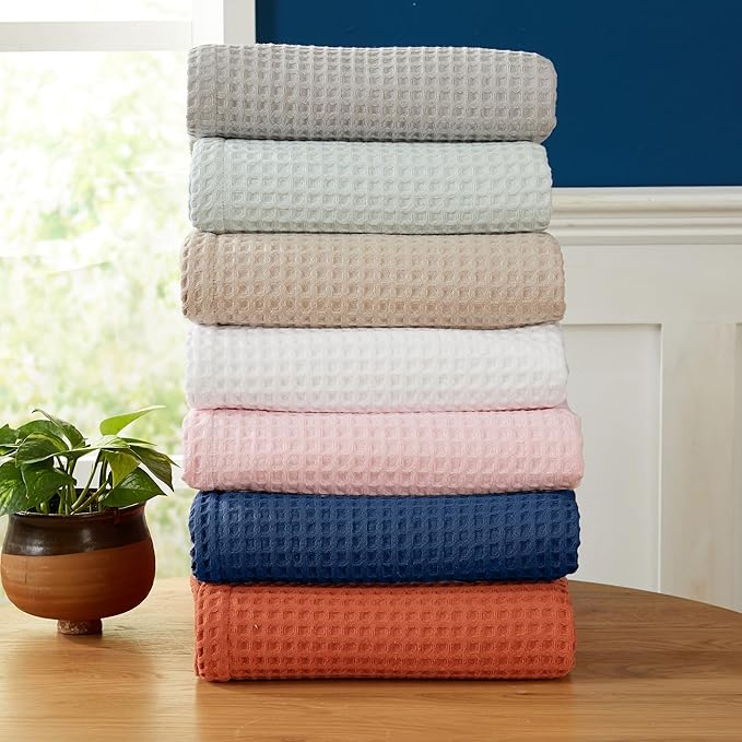 100% Cotton Waffle Weave Bed Blanket | Soft, Breathable, and Lightweight Blanket for All-Season | Perfect for Layering | Brielle Collection (King, Taupe)