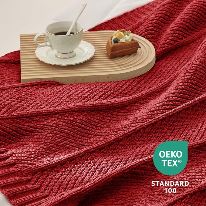 Amélie Home Chevron Chenille Knit Throw Blanket for Couch, Cozy Texture Decorative Soft Blanket for Sofa & Chair, 50"x60", Christmas Red