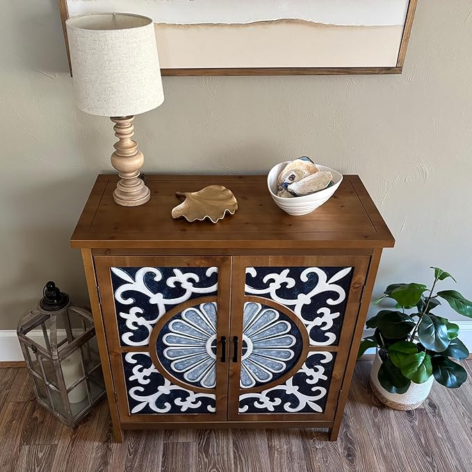 PHI VILLA Blue Accent Cabinet with Doors, Small Buffet Sideboard for Living Room Entryway Cabinet