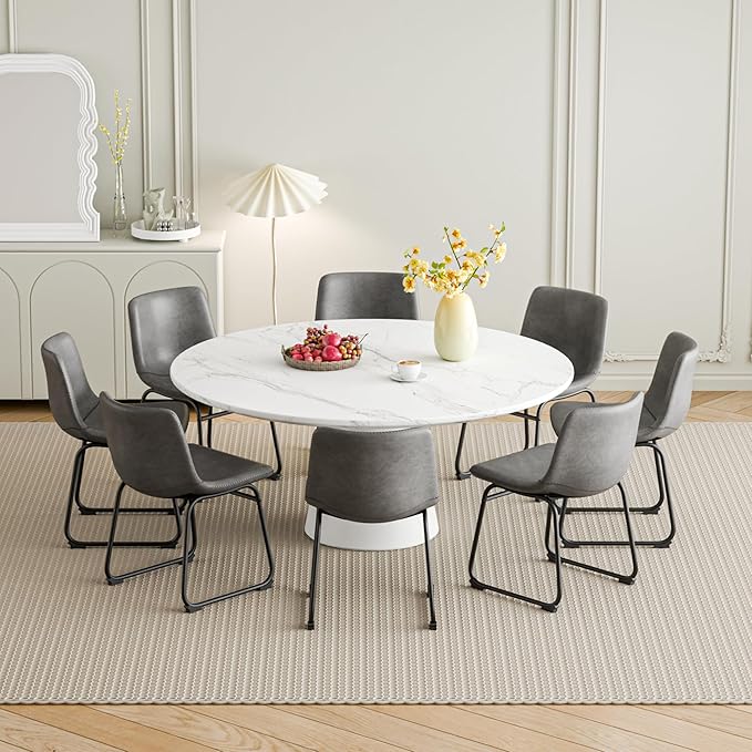 Dining Chairs Set of 6, 18 Inch Modern Armless Dining Chair with Back, Faux Leather Kitchen Dining Room Chair with Metal Legs for Home, Bistro Coffee Shops (Grey)