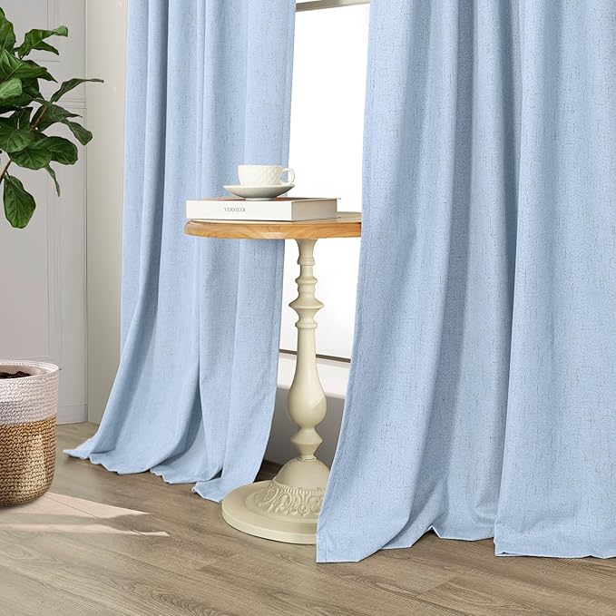 Pitalk 100% Blackout Light Blue Curtains 84 Inch Length for Bedroom Window 2 Panel Room Darkening Insulated Thermal Sky Colored Pale Blue Black Out Curtain Drapes for Living Room 84 Long Coastal Decor