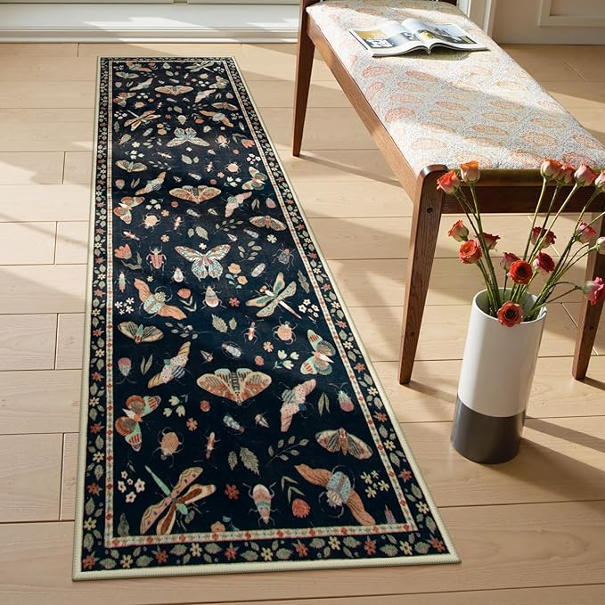 Lahome Insect Washable Runner Rug, 2x6 Kitchen Runners for Hallways 6 Feet Non Slip, Soft Laundry Room Rug Ultra-Thin Long Carpet for Bathroom Bedroom Entryway, Black