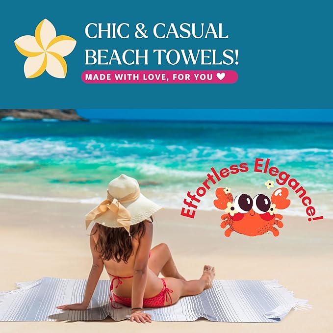 Native Fab 100% Cotton Peshtemal Turkish Bath and Beach Towels Set of 2, Large 40x71 Travel Sarong Gym Pool Spa Towels, Ultra Soft Quick Dry Absorbent Fouta Hammam Peshtemal Towels Navy Blue