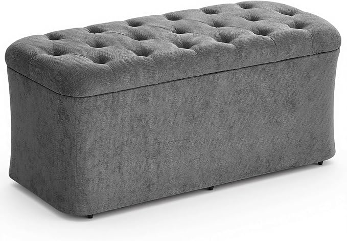 ONBRILL Storage Ottoman Bench, End of Bed Bench, 39.8 x 18.1 x 17.7 Inches Pouf Ottoman Foot Rest, Storage Benches Chest for Bedroom Entryway Living Room, Max 330 lbs, Grey