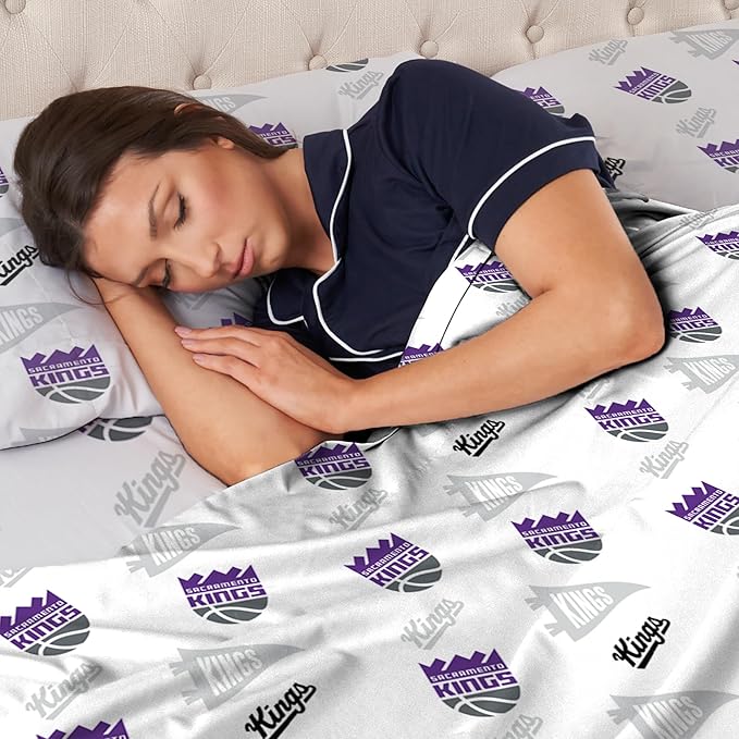 Northwest Officially Licensed Sacramento Kings NBA Twin Size Sheet Set – Soft Team Logo Bedding for Dorms, Bedrooms, Fan Caves & Game Day Style