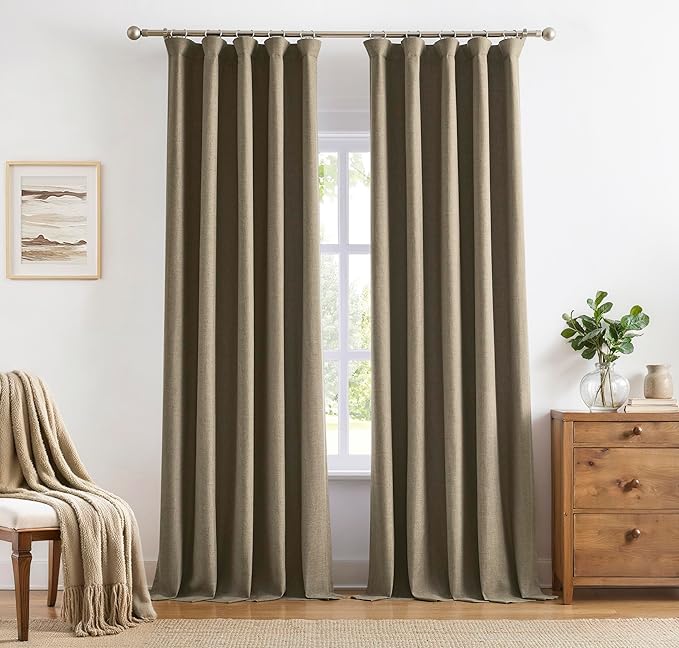Vision Home Brown Linen Full Blackout Curtains 84 inch Length for Bedroom Living Room Darkening Soundproof Window Panels Thermal Insulated Rod Pocket Back Tab Farmhouse Drapes 56" Wx84 Lx2