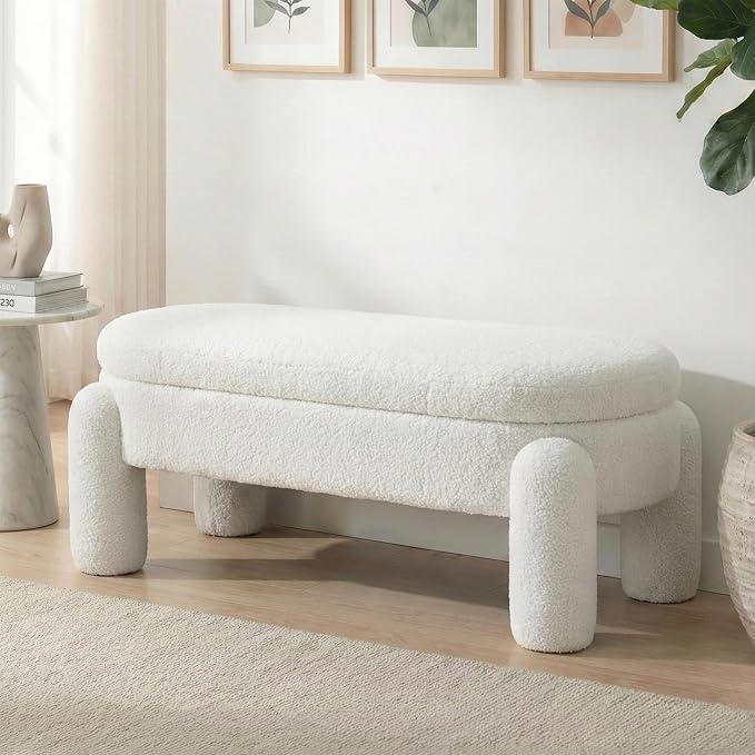 Ottoman with Storage, Large Foot Rest Ottoman Storage Bench,End of Bed Bench,Upholstered Seating,for Entryway, Hallway, Living Room,Bedroom (White)