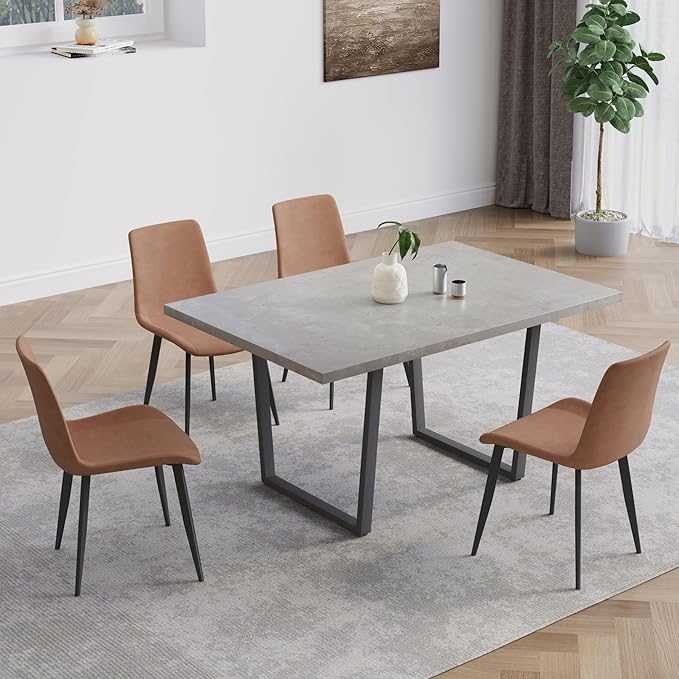 5 Piece Dining Table Set, 42.9 Inch Modern Kitchen Dining Table and Leather Dining Chairs for Kitchen Dining Room (Table + 4 Brown Chairs)