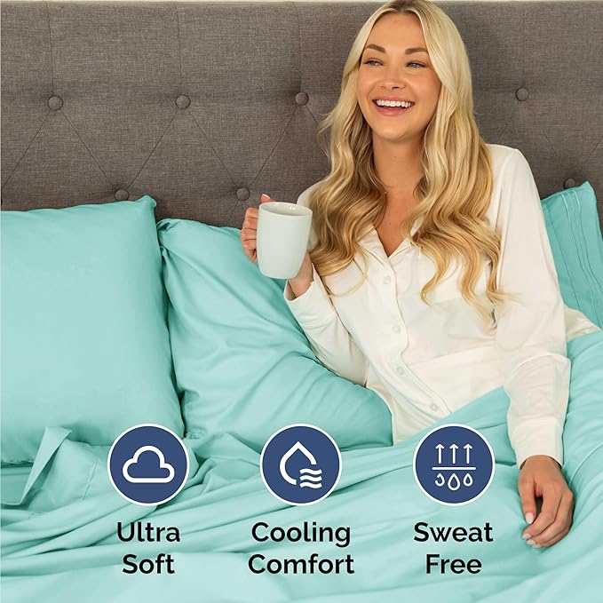 Twin Size 3 Piece Sheet Set - Comfy Breathable & Cooling Bed Sheets Set - Hotel Luxury Bedding for Women, Men, Kids, Teens, Boys & Girls - Deep Pockets, Ultra-Soft, Wrinkle Free - Oeko-Tex - Spa Blue