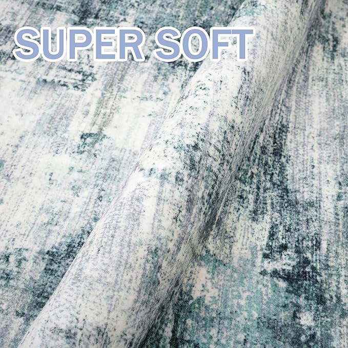 IOHOUZE Modern Abstract Area Rugs 5x7 Ft Washable Rugs for Living Room, Non Slip Dining Room Rug, Printed Faux Wool Rugs for Bedroom, Floor Carpet for Office Nursery Playroom, Sage Grey