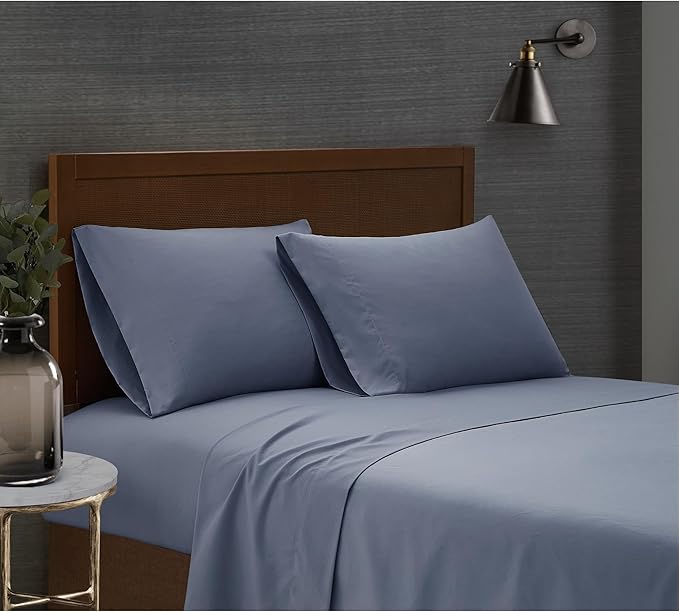 LONDON FOG Garment Washed Solid Sheet Set Blue Microfiber 3-Piece Twin Sheet Set, Solid Themed, Deep Pocket, Adult and Teen, Oeko-TEX Certified