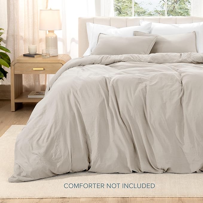 Bare Home Microfiber Duvet Cover Set - Ultra Soft Washed Microfiber - Queen Size - Linen-Like Look - Easy Care - Breathable Fabric - Our Softest Duvet Cover Set (Queen, Fog)