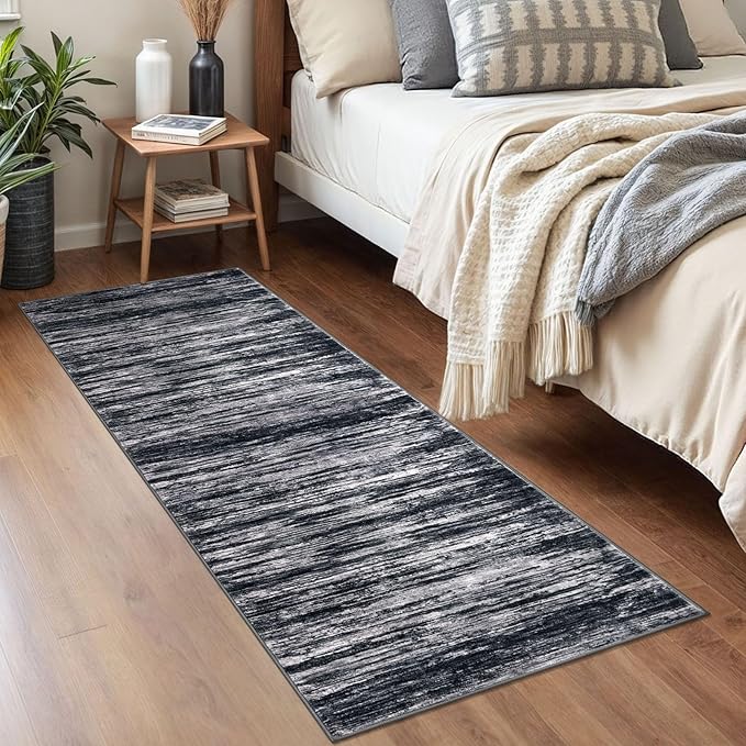 2x5 Modern Abstract Runner Rug for Hallways, Black Super Soft Hallway Decor Kitchen Rugs with Non-Slip, Non-Shedding Washable Rug for Hallways Entryway Bedroom Indoor