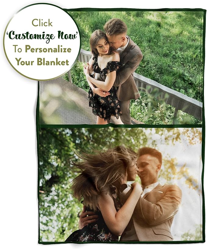Ships Next Day, Custom Blanket with Picture - Printed in USA, Personalized Photo Blanket 2-Pic (Fleece – 96x120)