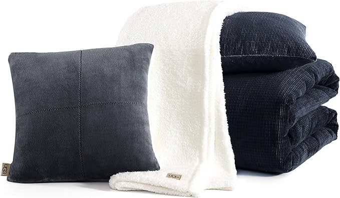 UGG Twin Comforter Set 4 Piece Bed in a Bag with Throw Blanket, Decorative Pillow Sham and Reversible Comforter Hypoallergenic Washable College Dorm Bedding, Twin XL, Blue (Remina)