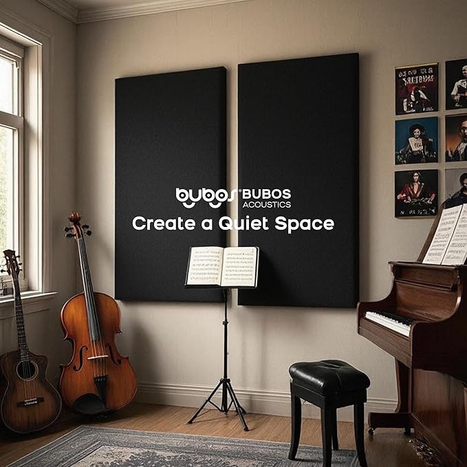 BUBOS 2 PCS Fabric Acoustic Panels,47.2''x23.7'' Decorative Sound Dampening Panels, Art Large Acoustic Wall Panels for Studios, Office, Home Theater,Max CavityPro Balck