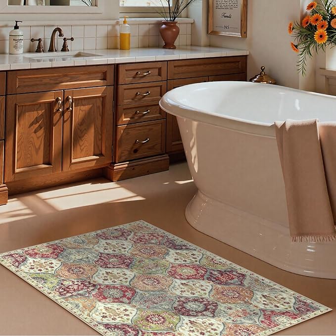 Lahome Moroccan Trellis Washable Orange Rug, 2x3 Entryway Rugs for Kitchen Bathroom, Non-Slip Indoor Door Mat Ultra-Thin, Small Throw Carpet for Bedroom Entry, Orange/Terracotta
