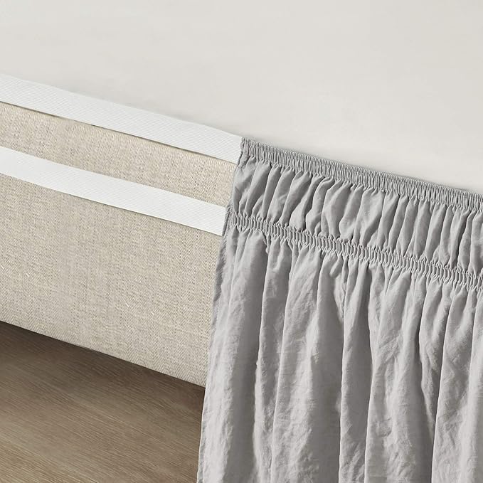 Lush Decor Ruched Ruffle Elastic Easy Wrap Around Bed Skirt Single Queen/King/Cal King Light Gray - Queen Bed Skirt - Dust Ruffle - Gray Bedskirts