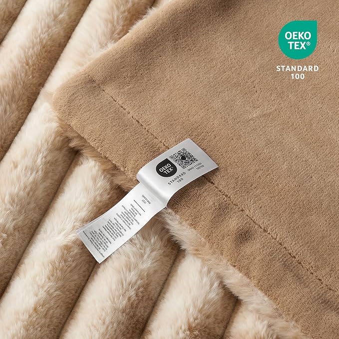 Cozy Bliss Faux Fur Throw Blanket for Couch, Cozy Warm Plush Striped Blanket for Sofa Bedroom Living Room, 90 * 90 Inches Tie-dye Khaki