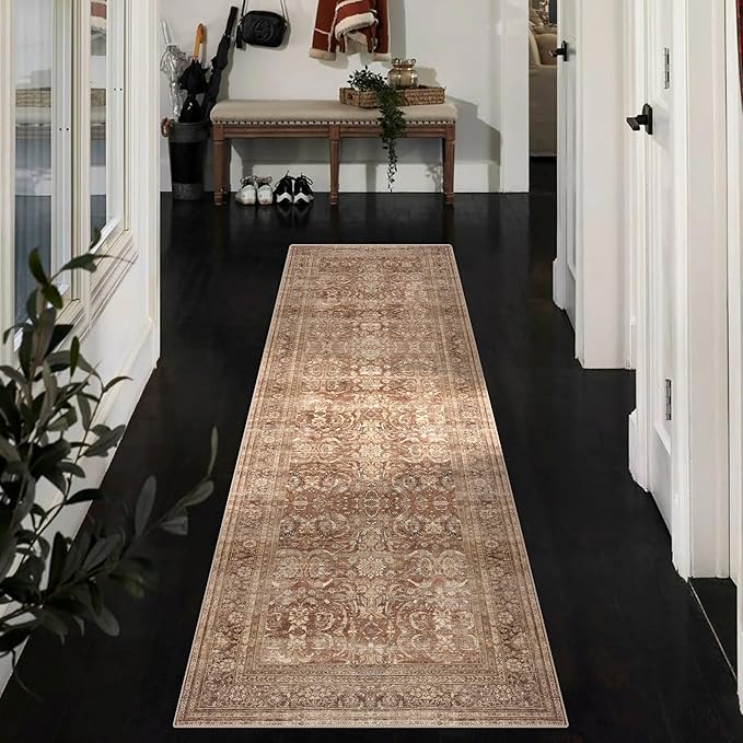 vivorug Runner Rug 2'x8' Vintage Washable Non-Slip Runners for Hallways Kitchen Entryway Laundry Room Carpet Hallway Runner Brown