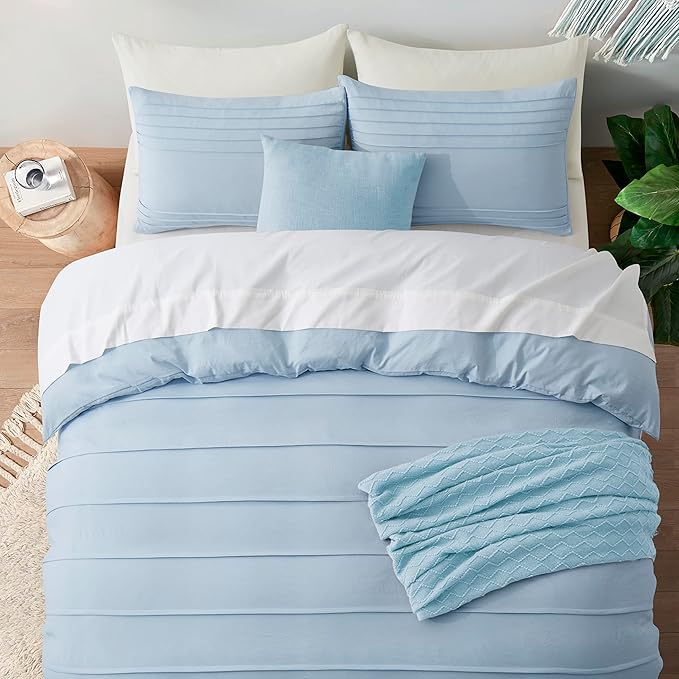 Oli Anderson Airy Blue Duvet Cover King Size - Pleated King Duvet Cover, 3PCS Soft and Breathable Textured Bedding Set with Zipper Closure(Airy Blue,104"x90")