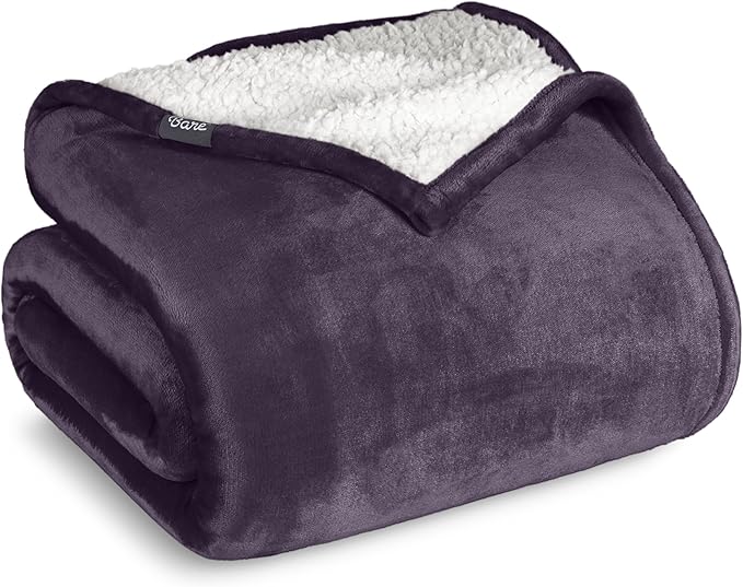 Bare Home Sherpa Fleece Blanket - Full/Queen Size - Blanket for Bed, Sofa, and Couch - Warm & Lightweight - Fluffy & Soft - Reversible (Full/Queen, Eggplant)
