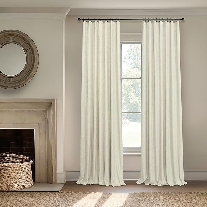 Primitive Curtain 108 Inch Long 2 Panels Burg Linen Textured 9 ft Floor Length to Ceiling Traverse Curtains for Living Room Extra Wide Extreme Blackout Drapes Sun Blocking Sound Absorbing Cream Beige