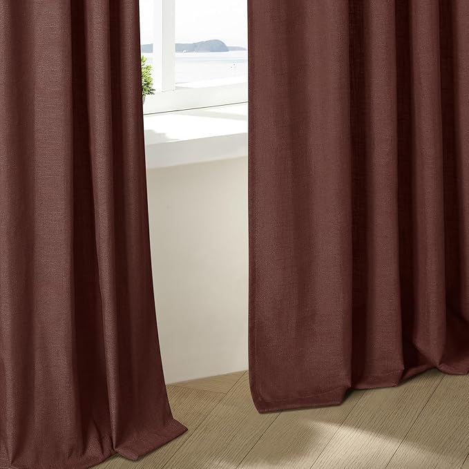 Reddish Brown Pinch Pleated Linen Cafe Curtains 45 Inch Length 2 Panels for Dining Room Kitchen Bedroom Semi Sheer Pleat Drapes with Hooks Rings Light Filtering Short Window Curtain Cabinet 40x45