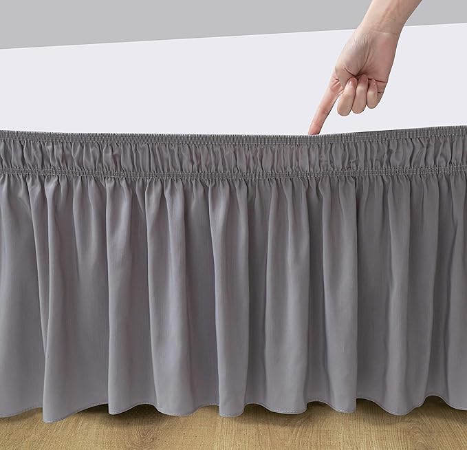 Biscaynebay Wrap Around Bed Skirts with Split Corners for Queen Beds 12" Drop, Silver Grey Adjustable Elastic Dust Ruffles Easy Fit Wrinkle & Fade Resistant Silky Luxurious Fabric Machine Washable