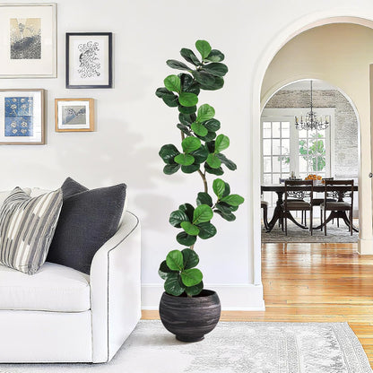 GarveeHome Fiddle Leaf Fig Artificial Tree with White Planter,7ft Faux Plants Indoor with Moss, Fake Rubber Tall Fake Floor Plant in Pot - Artificial Trees for Home Office Living Room Decor