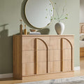 ACCOHOHO Arched Dresser for Bedroom with 6 Drawers, 47.3" Wide Modern Chest of Drawers with Rounded Edge & Metal Handles, Wood Storage Closet Dressers TV Stand for Living Room, Hallway, Natural Oak