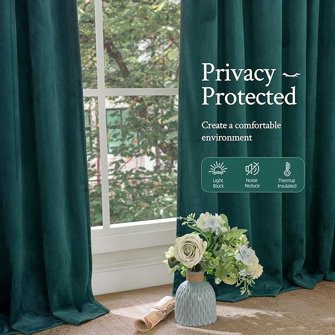 LAMIT Teal Velvet Curtains 102 Inch Length, Thermal Room Darkening Drapes for Living Room Luxury Privacy Back Tab and Rod Pocket Christmas Panels for Bedroom/French Door, 2 Panels, 52 x 102 Inch