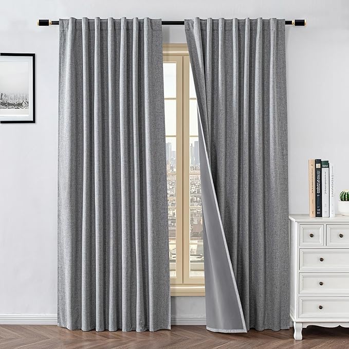 100% Blackout Curtains for Living Room, 72 Inch Curtains 2 Panel Set Light Blocking, Back Tab & Rod Pocket Thermal Insulated Drapes Bedroom Windows Home Decor(52W × 72L inch, Light Grey)