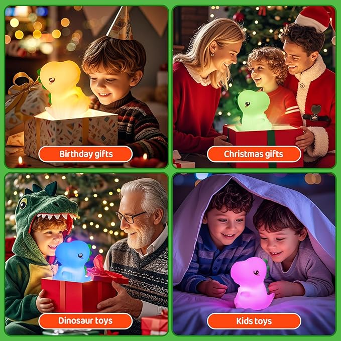 One Fire Dinosaurs Night-Lights 16 Colors+Remote LED Squishy Cute Lamp, Silicone Dimmable Nursery Night Light for Bedroom, Cute Light Up Dinosaur, Rechargeable Kawaii Lamp for Baby Nursery Boys Gifts