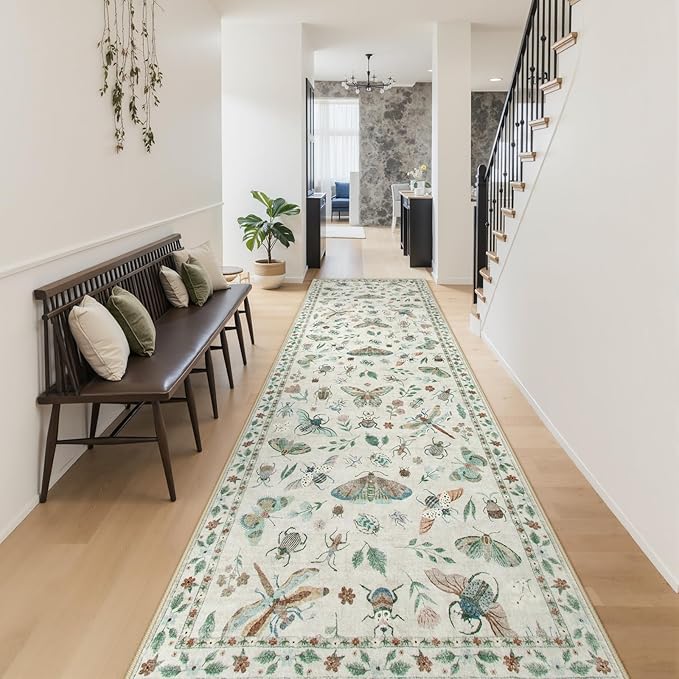 Lahome Insect Washable Runner Rug, 2'6''x8' Soft Hallway Rug Non Slip, Ultra-Thin Kitchen Runners for Hallways with Rubber Backing Carpet for Laundry Bedroom Bathroom(Beige)