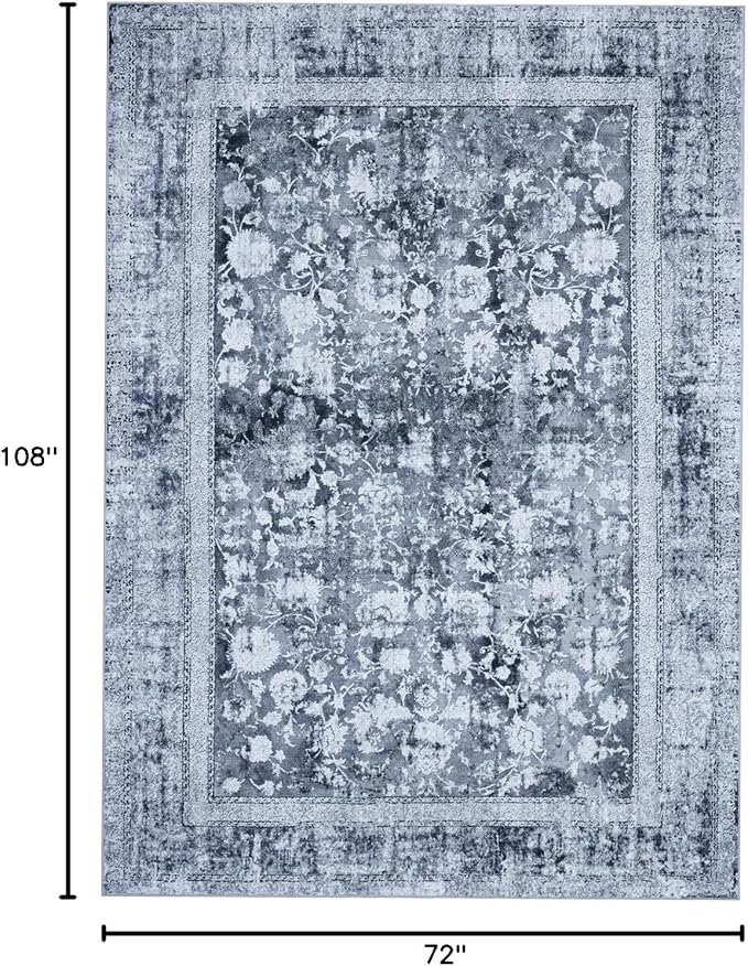 Area Rug 6×9, Large Vintage Boho Rug,Ultra-Soft Low Pile, Washable, Non Slip,Stain Resistant, Printed Carpet for Living Room Bedrooms Playroom Office Kitchen, Solid/Blue