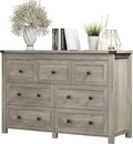 Dresser for Bedroom with 7 Drawers, Farmhouse Wood Chest of Drawers, Wide TV Stand Closet Storage Furniture with Metal Handle, Modern Clothes Organizer for Hallway, Living Room, Entryway, Light Grey