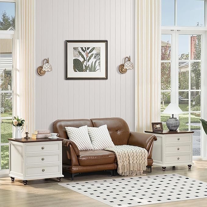 24" Wide Farmhouse Night Stand,Large End Table with 3 Drawers & Metal Handle,Wood Dresser for Bedroom, White Bed Side Table Chest of Drawers Cabinet,Nightstand for Living Room,Closet