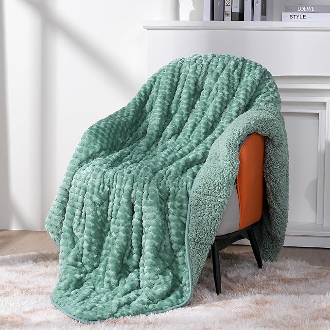 Topblan Sherpa Weighted Blanket for Adluts, Soft Cozy Jacquard Fleece Weighted Blankets Twin Size 12lbs, Thick Heavy Blanket for Sleeping, 48 x 72 inches, Sage Green