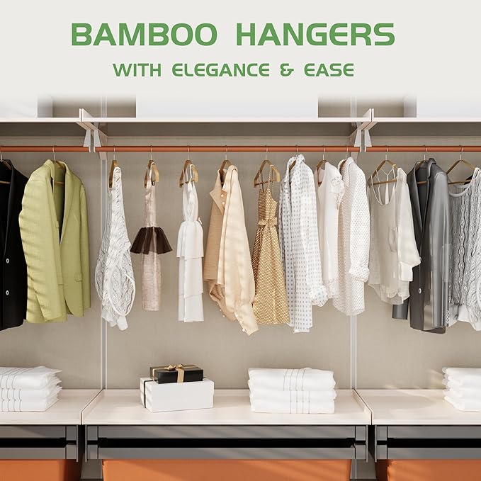 Bamboo Wood Hangers 20 Packs, Coat Hangers, Clothes Hangers with 360-Degree Rotatable Hook, Heavy Duty, Non Slip Suit Hangers for Clothes, Jacket, Shirt, Tank Top, Pant (Bamboo, 20 PCS)