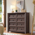 Farmhouse 8 Drawer Dresser for Bedroom, 41" Tall Wood Chest of Drawers, 43.3" Wide Dresser TV Stand, Storage Closet Drawer Organizer for Bedroom, Walnut