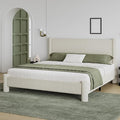 King Size Bed Frame, Boucle Bed Frame with Headborad, Soft Upholstered Platform Bed Frame with Rounded Corners, No Box Spring Required, Easy Assembly, Cream