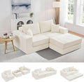 Boneless Sectional Loveseat Couch with Ottoman, Convertible Tufted Button Modular Floor Sleeper Sofa Bed, Comfy Foldable Compression Love Seat Sofa for Living Room, No Assembly, Beige