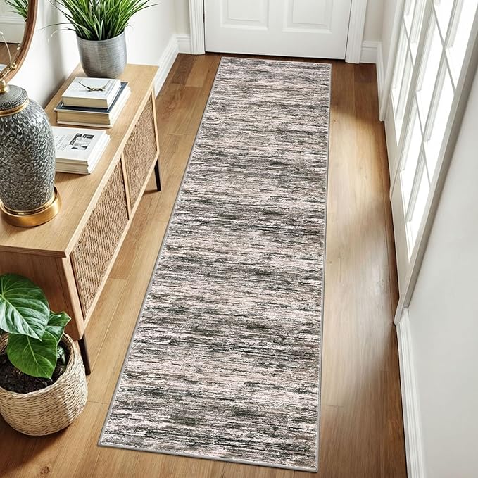 2x8 Modern Abstract Runner Rug for Hallways, Brown Green Black White Super Soft Hallway Decor Kitchen Rugs with Non-Slip, Non-Shedding Washable Rug for Entryway Bedroom Indoor