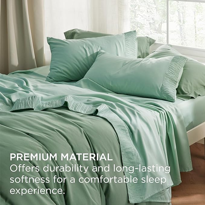 Bedsure Queen Sheet Set - 4 Pieces Soft Queen Size Sheets - Breathable & Cooling - Hotel Luxury - Easy Care Polyester Microfiber Bedding for Women, Men, Mint Green