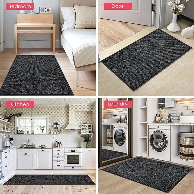 Kuyal Front Door Mat, 3'x4' Indoor Outdoor Entrance Mat, Commercial Floor Mats Inside Outside Entrance, Heavy Duty Durable Welcome, Rubber Backing Non Slip Outdoor Mats for Entryway,Black