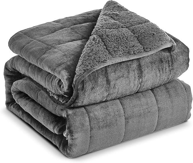 Sherpa Fleece Adult Weighted Blanket, 15 Pounds Dual Sided Soft Plush Blanket for Couch Bed Sofa, Heavy Thick Blankets with Glass Beads Great for Sleep, 60 x 80 inches, Dark Grey on Both Sides