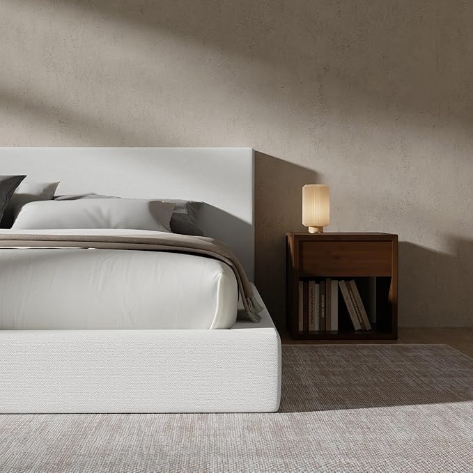 RECCI Cloud Upholstered King Bed Frame with Headboard, 5 Inch Foam Padded Platform, No Box Spring, Easy Assembly (Snow White)